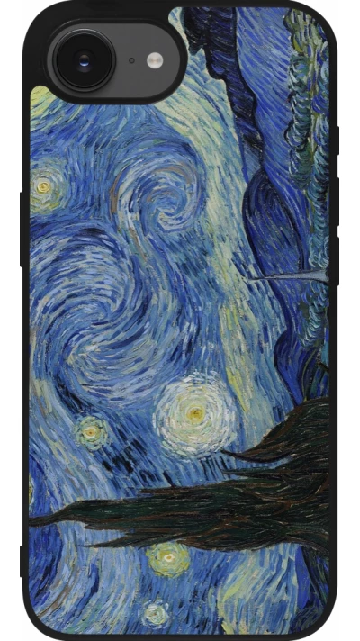 Coque iPhone 17e / 16e - Silicone rigide noir Tableau art - La Nuit étoilée - Van Gogh