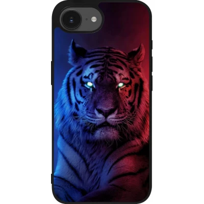Coque iPhone 17e / 16e - Silicone rigide noir Tiger Blue Red