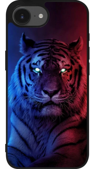 Coque iPhone 17e / 16e - Silicone rigide noir Tiger Blue Red