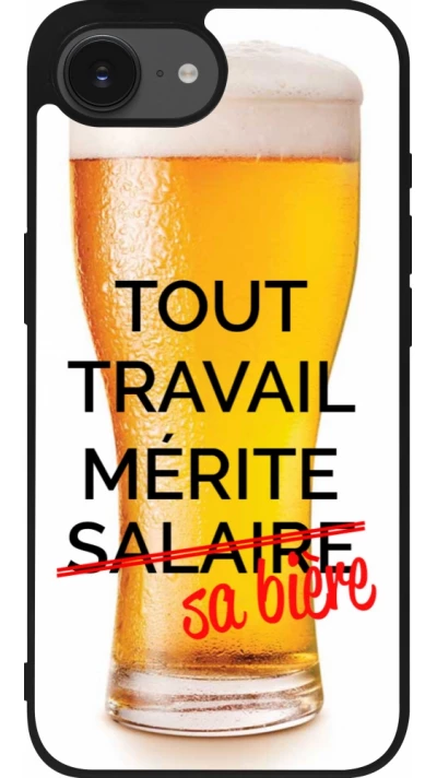 Coque iPhone 17e / 16e - Silicone rigide noir Tout travail mérite sa bière