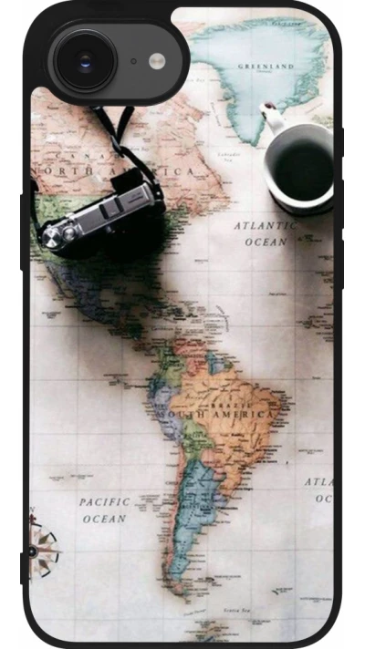 Coque iPhone 17e / 16e - Silicone rigide noir Travel 01