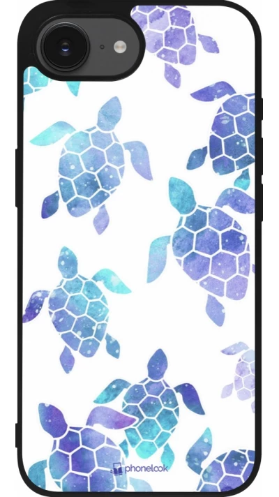 Coque iPhone 17e / 16e - Silicone rigide noir Turtles pattern watercolor