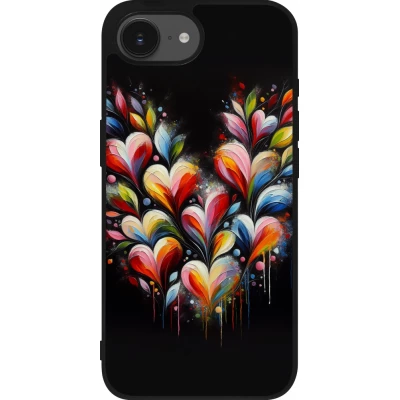 Coque iPhone 17e / 16e - Silicone rigide noir Valentine 2024 Coeur Noir Abstrait