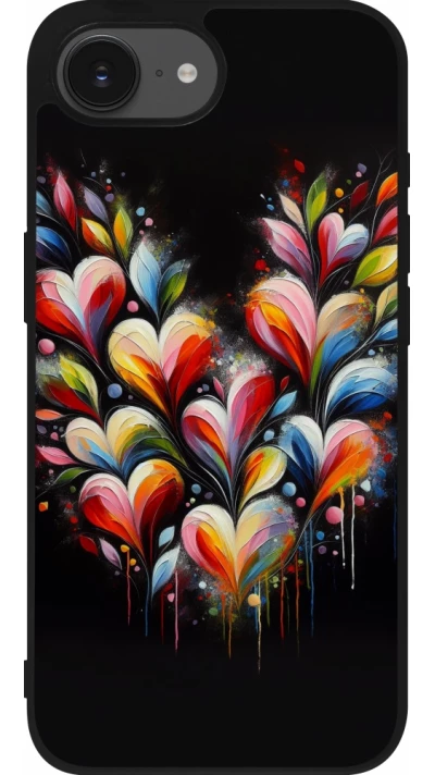 Coque iPhone 17e / 16e - Silicone rigide noir Valentine 2024 Coeur Noir Abstrait