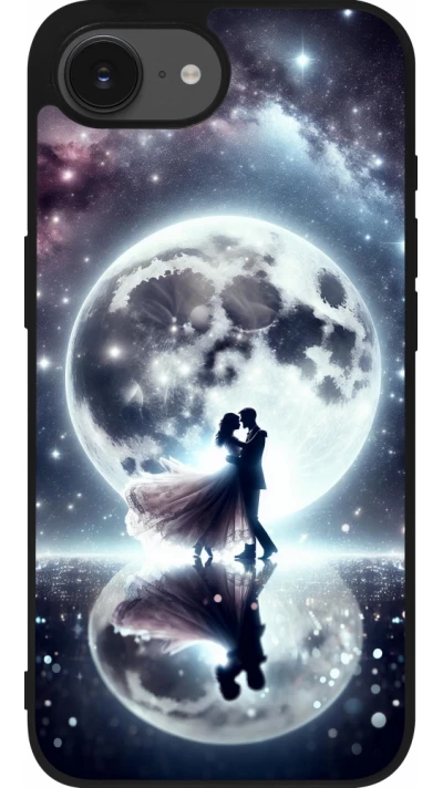 Coque iPhone 17e / 16e - Silicone rigide noir Valentine 2024 Love under the moon