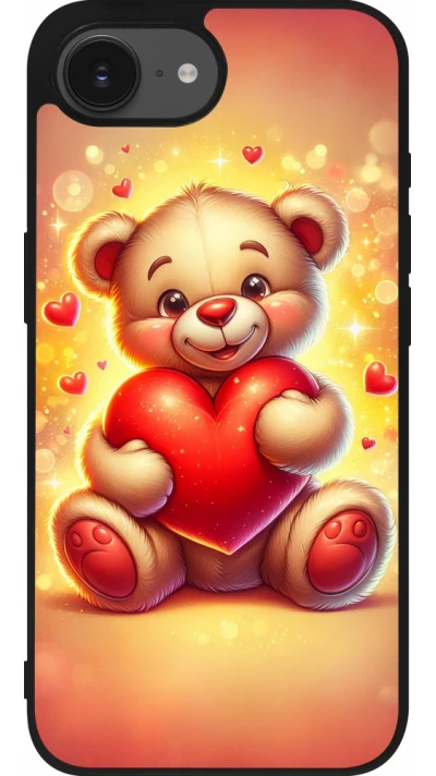 Coque iPhone 17e / 16e - Silicone rigide noir Valentine 2024 Teddy love