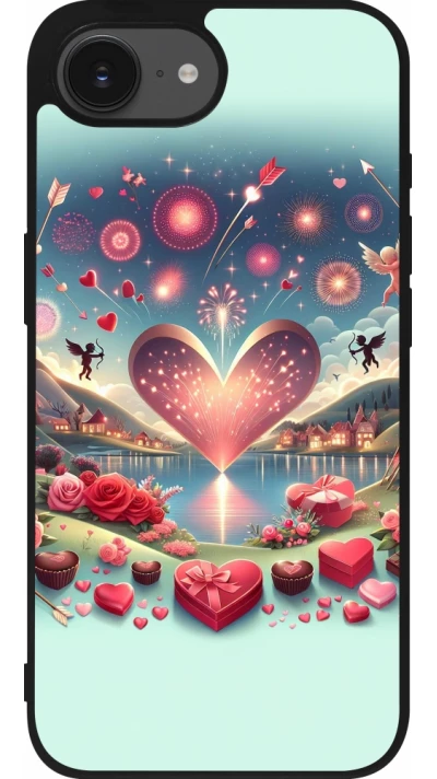 Coque iPhone 17e / 16e - Silicone rigide noir Valentine 2025 Chic