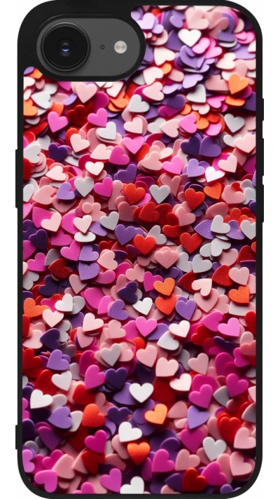 Coque iPhone 17e / 16e - Silicone rigide noir Valentine 2025 Confetti