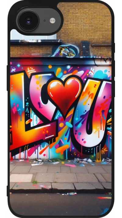 Coque iPhone 17e / 16e - Silicone rigide noir Valentine 2025 Love U Tag