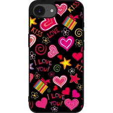 Coque iPhone 17e / 16e - Silicone rigide noir Valentine 2023 love symbols