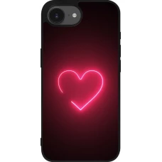Coque iPhone 17e / 16e - Silicone rigide noir Valentine 2023 single neon heart