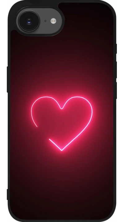 Coque iPhone 17e / 16e - Silicone rigide noir Valentine 2023 single neon heart
