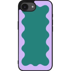 Coque iPhone 17e / 16e - Silicone rigide noir Wavy Rectangle Green Purple