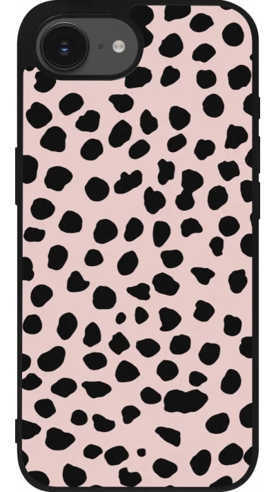 Coque iPhone 17e / 16e - Silicone rigide noir Wild Leopard Pink
