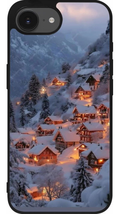 iPhone 16e Case Hülle - Silikon schwarz Winter 25 Winter snowy village