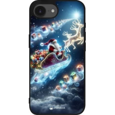 Coque iPhone 17e / 16e - Silicone rigide noir Noël 2023 Père Noël enchanté