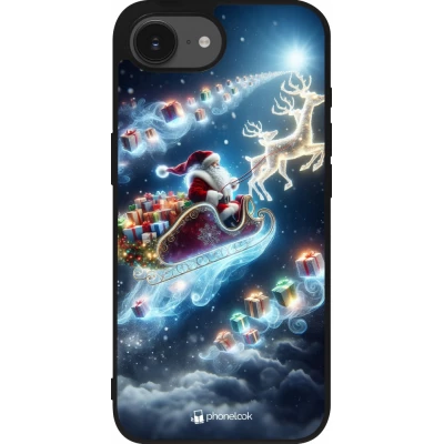 Coque iPhone 17e / 16e - Silicone rigide noir Noël 2023 Père Noël enchanté