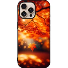 Coque iPhone 16 Pro Max - Silicone rigide noir Automne Magique Orange
