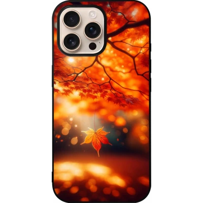 Coque iPhone 16 Pro Max - Silicone rigide noir Automne Magique Orange