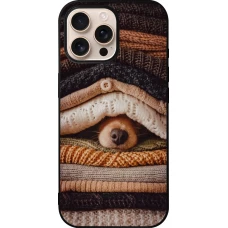 Coque iPhone 16 Pro Max - Silicone rigide noir Autumn 26 Dog under the covers