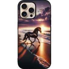 Coque iPhone 16 Pro Max - Silicone rigide noir Cheval majestueux plage