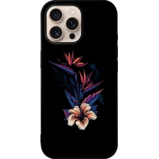 Coque iPhone 16 Pro Max - Silicone rigide noir Dark Flowers