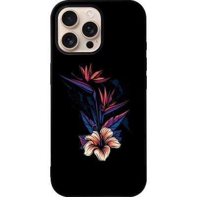 Coque iPhone 16 Pro Max - Silicone rigide noir Dark Flowers