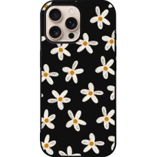 Coque iPhone 16 Pro Max - Silicone rigide noir Easter 2024 white on black flower