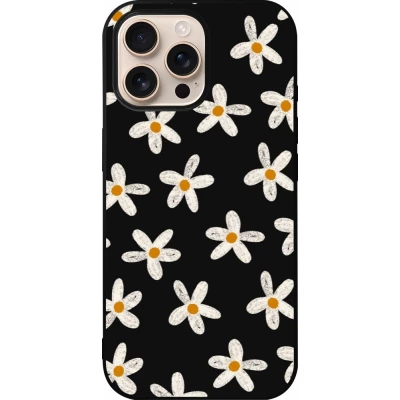 Coque iPhone 16 Pro Max - Silicone rigide noir Easter 2024 white on black flower
