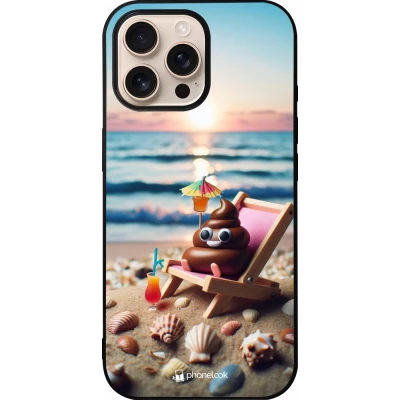 iPhone 16 Pro Max Case Hülle - Silikon schwarz Kackhaufen Emoji auf Liegestuhl