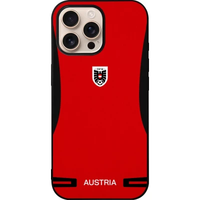 Coque iPhone 16 Pro Max - Silicone rigide noir Maillot de football Autriche 2026 personnalisable