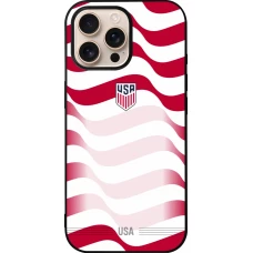 Coque iPhone 16 Pro Max - Silicone rigide noir Maillot de football États-Unis 2026 personnalisable