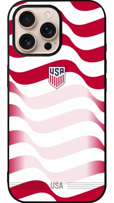 Coque iPhone 16 Pro Max - Silicone rigide noir Maillot de football États-Unis 2026 personnalisable