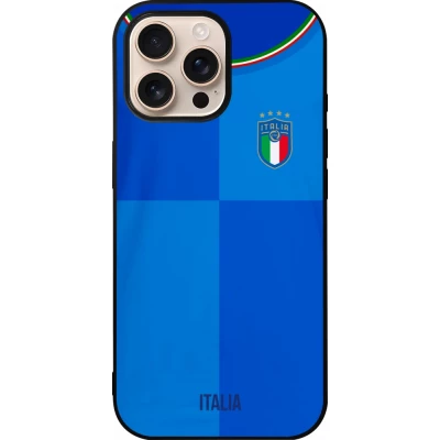 Coque iPhone 16 Pro Max - Silicone rigide noir Maillot de football Italie 2022 personnalisable
