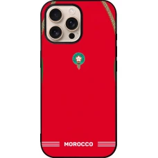Coque iPhone 16 Pro Max - Silicone rigide noir Maillot de football Maroc 2026 personnalisable