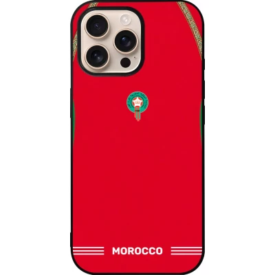 Coque iPhone 16 Pro Max - Silicone rigide noir Maillot de football Maroc 2026 personnalisable