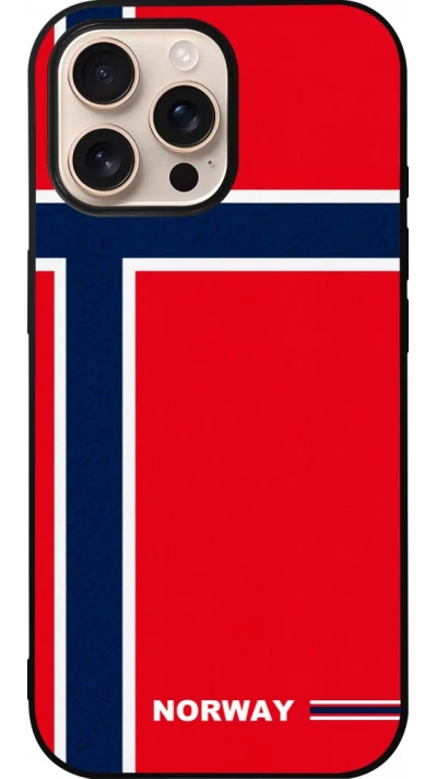 Coque iPhone 16 Pro Max - Silicone rigide noir Maillot de football Norvège 2026 personnalisable