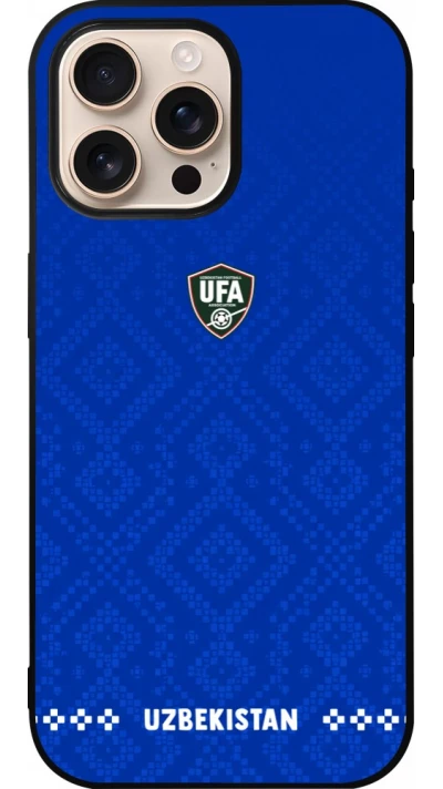 Coque iPhone 16 Pro Max - Silicone rigide noir Maillot de football Ouzbékistan 2026 personnalisable