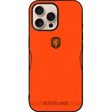 Coque iPhone 16 Pro Max - Silicone rigide noir Maillot de football Pays-Bas 2026 personnalisable