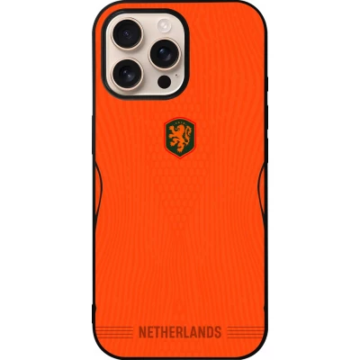 Coque iPhone 16 Pro Max - Silicone rigide noir Maillot de football Pays-Bas 2026 personnalisable