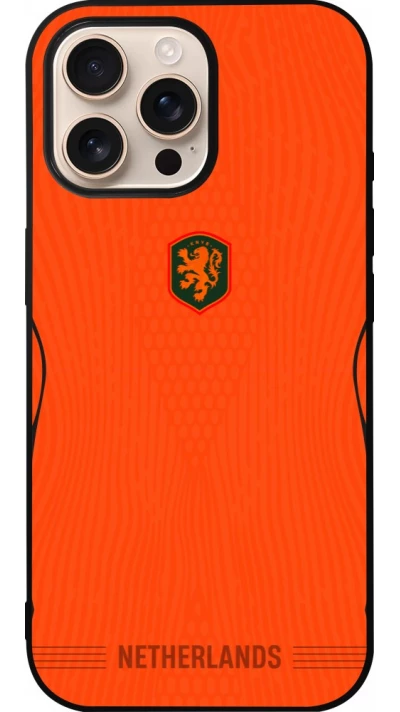 Coque iPhone 16 Pro Max - Silicone rigide noir Maillot de football Pays-Bas 2026 personnalisable