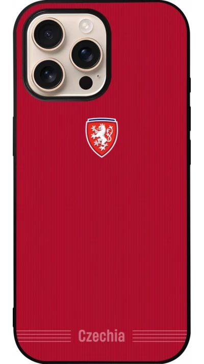 Coque iPhone 16 Pro Max - Silicone rigide noir Maillot de football Répuplique Tchèque 2026 personnalisable