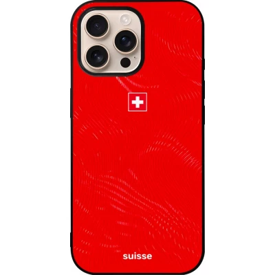 Coque iPhone 16 Pro Max - Silicone rigide noir Maillot de football Suisse 2026 personnalisable