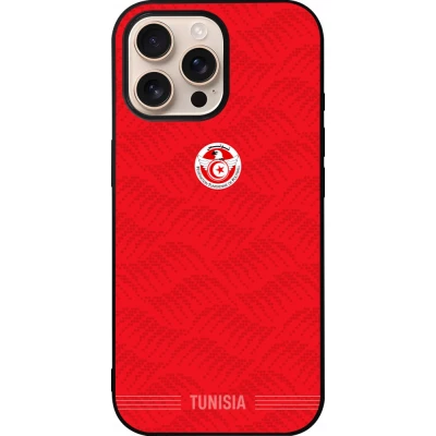 Coque iPhone 16 Pro Max - Silicone rigide noir Maillot de football Tunisie 2026 personnalisable