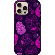 Coque iPhone 16 Pro Max - Silicone rigide noir Halloween 2023 pink skulls