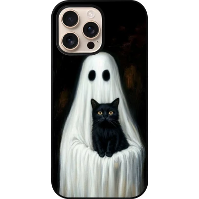Coque iPhone 16 Pro Max - Silicone rigide noir Halloween 2025 Ghost with black cat