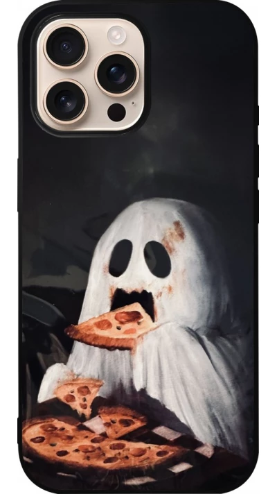 iPhone 16 Pro Max Case Hülle - Silikon schwarz Halloween 2026 Ghost eating pizza