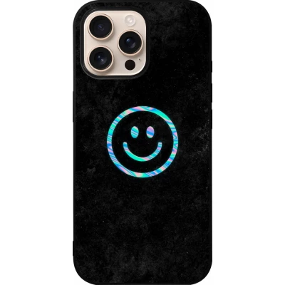 Coque iPhone 16 Pro Max - Silicone rigide noir Happy smiely irisé