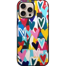 Coque iPhone 16 Pro Max - Silicone rigide noir Joyful Hearts