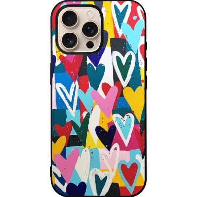 Coque iPhone 16 Pro Max - Silicone rigide noir Joyful Hearts